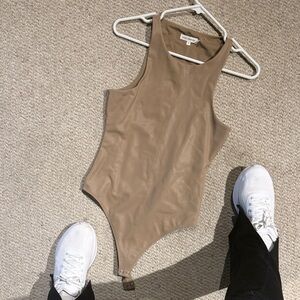 Good American Taupe faux leather Sleeveless Bodysuit